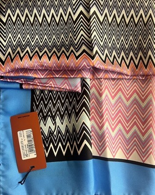 BNWT IN PKG Missoni Zig Zag Stripe Silk Scarf Multicolor Pink Blue Black