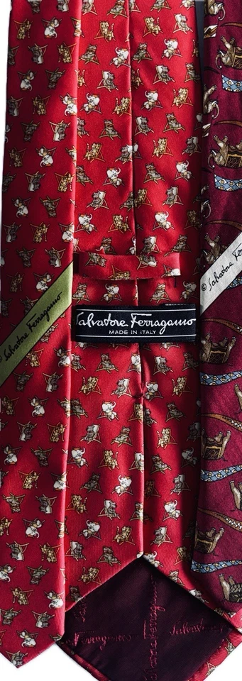 Salvatore Ferragamo мужской подлинный винтажный шелковый галстук - набор из 2 - Изображение 4 из 4