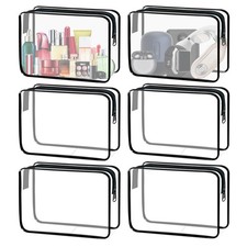 6 Pieces Clear Cosmetics Bag Bulk, TSA Approved Toiletry Bag for Travel, PVC Zip