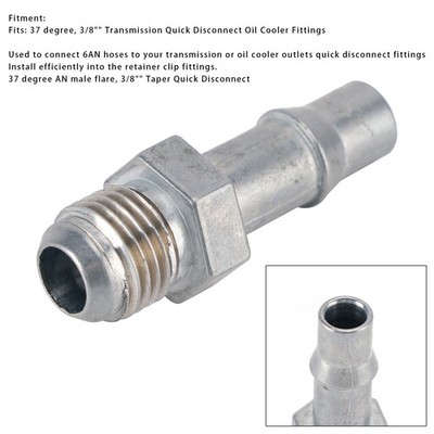 6AN Male Flare to 3/8'' (.375'') Transmission Cooler Quick Disconnect Adapter .