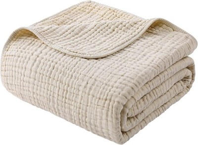 Organic Cotton Muslin Blanket Twin - Lightweight Breathable Summer Throw