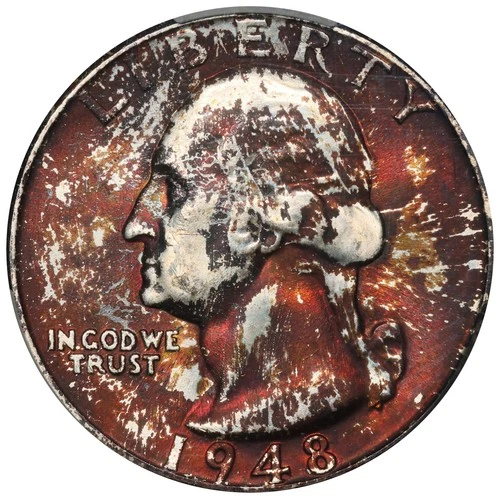 1948 D Toned Washington Quarter CAC MS 65 See Video Toning Silver Coin CACG 25C