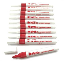 Whiteboard Drywipe Bullet Tip Red Markers x 10 PC 
