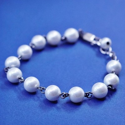 7 , Emily Ray Sterling silver handmade bracelet, 925 clasp freshwater pearl