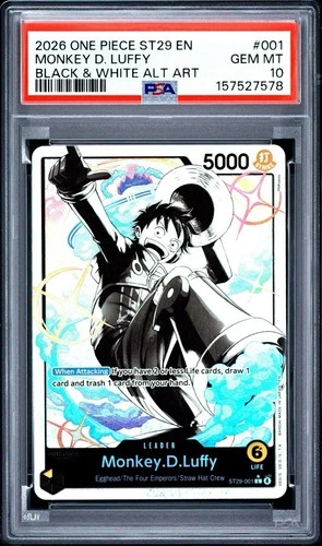 2025 ONE PIECE ST29 #001 EGGHEAD B&W MONKEY D. LUFFY LEADER PARALLEL PSA 10