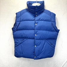 Vintage 80s Roffe Down Puffer Vest Mens Large Blue Nylon Insulated Made in USA
