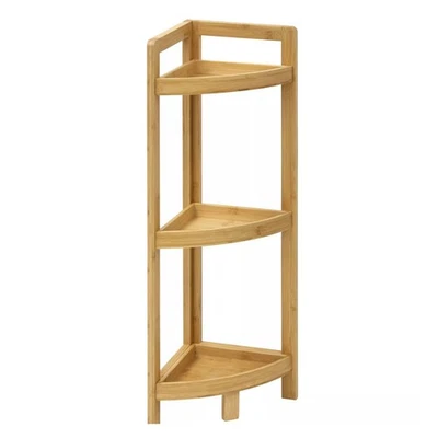 Eckregal Holz Bambus Badregal modern 3 Ablagen 77 cm Regal Bad Küche Wohnzimmer - Bild 1 von 4