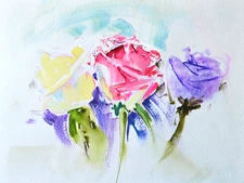 Original Artwork by EUN - Abstract Rose Botanical Painting, Signed, Collectible