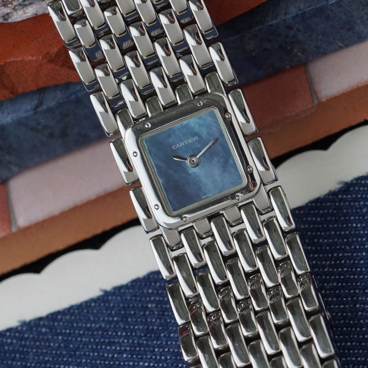 Cartier Panthere Ruban 2420 Blue Mother of Pearl Stainless Steel
