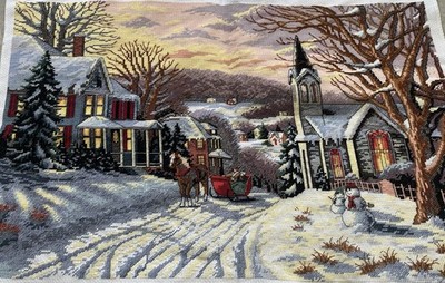 Handmade Gift completed finished cross stitch Snow scene 20''x 13'' New Decor