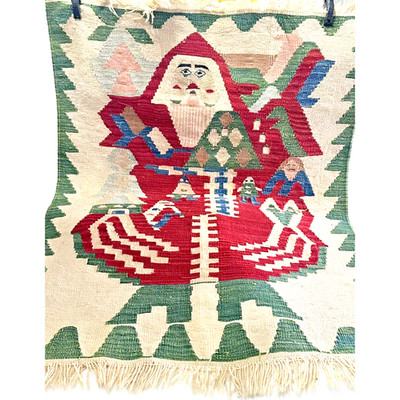 Turkish Kelim 47'' x 36'' Hand Woven Tapestry Blanket or Rug Santa Christmas