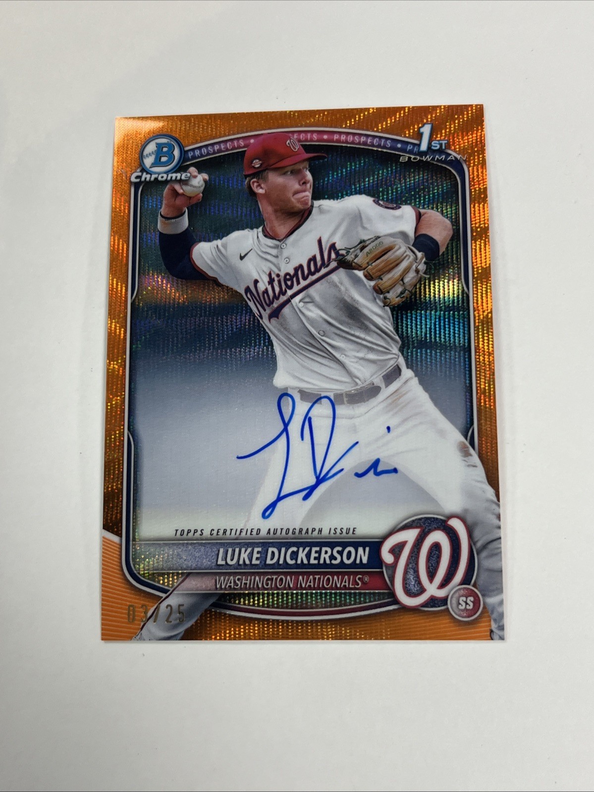 Luke Dickerson 2025 Bowman Chrome Prospects Autographs 1st Orange Wave /25 KG