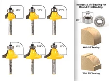 6 Bit Round Over Bead Edge Forming Router Bit Set - 1/4" Shank - Yonico 13621q