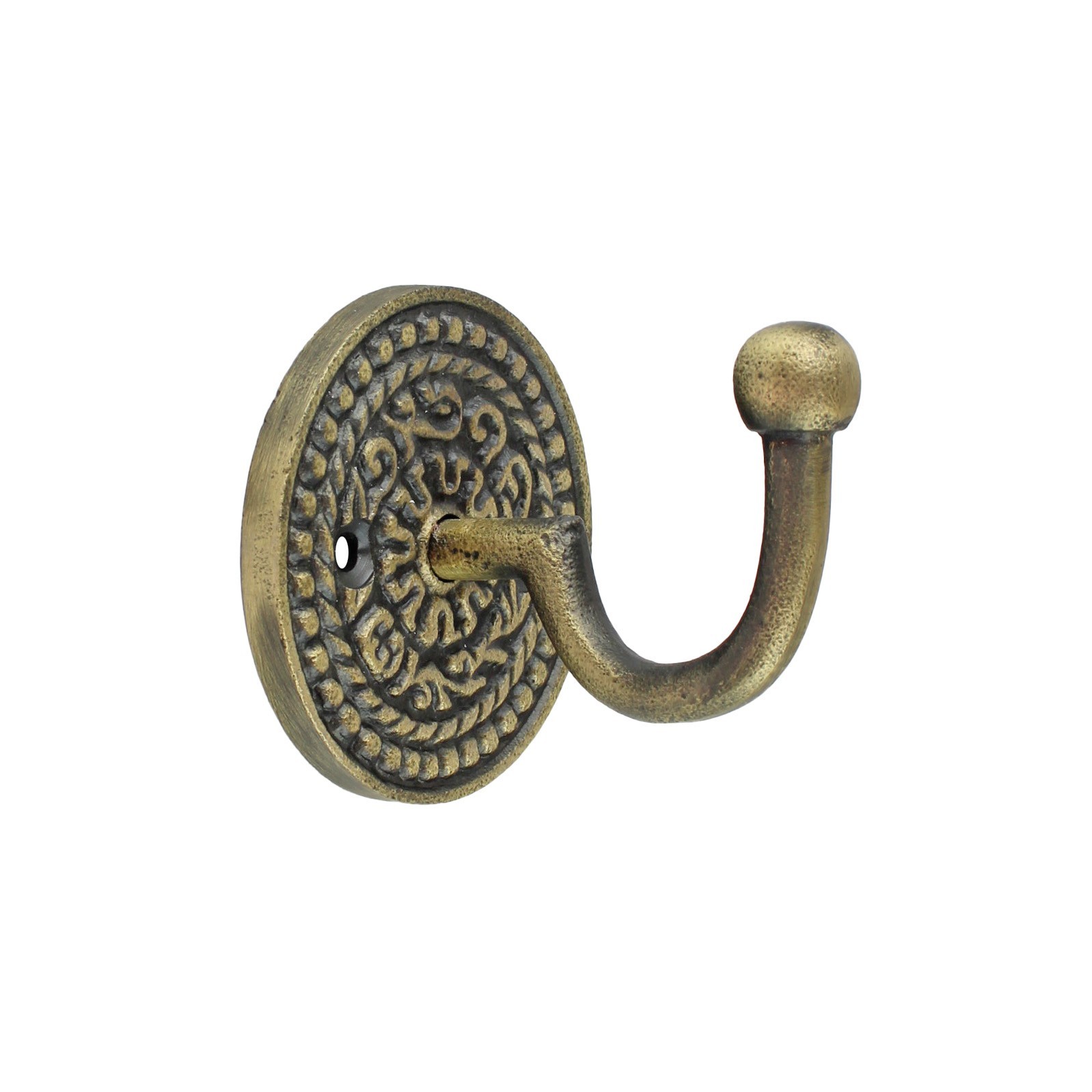 Small Cast Iron Wall Hook Floral Base Key Towel Robe Door Hanger Antique Brass