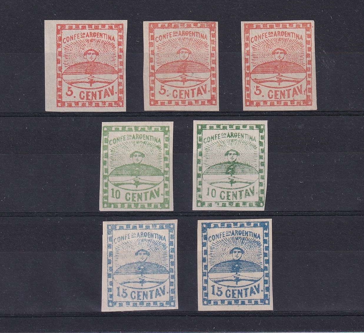ARGENTINA 1858 CONFEDERATION Sc 1 thru 3a (7x) FULL SET MINT/MNH F,VF SCV$285+