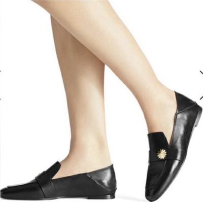 Stuart Weitzman Black Leather Collapsible Heel Flats Gold Hardware size 9