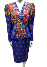 Rickie Freeman Teri Jon Vintage Metallic Colorful Blazer Jacket Skirt Set Sz 6