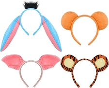 4 PCS Animal Headbands Set-Bear Pig Tiger One Size, Orange and Pink