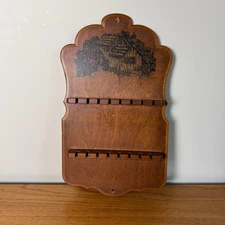 Vintage Wooden Spoon Holder Display Rack Wall Mount Rustic Farmhouse Mill Scene