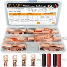 20pcs Battery Cable Ends Kit 1/0 AWG 2/0 AWG Copper Lugs 0 Gauge 00 Gauge Bat...