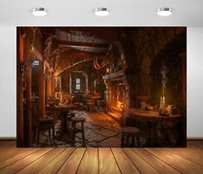 7x5ft Fabric Medieval Tavern Backdrop for Photography Wooden Interior Candle ...