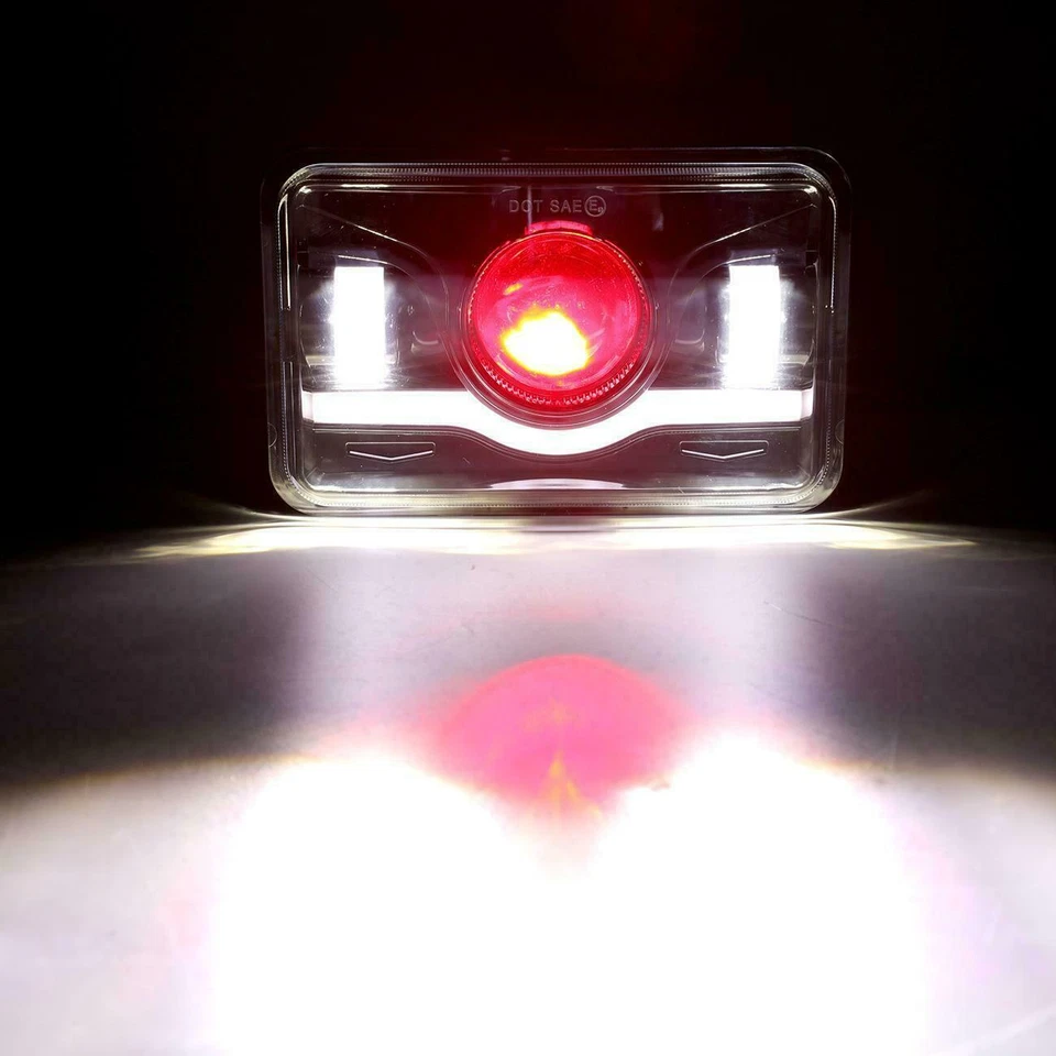 4x Fit Ford LTL9000 Mustang 4X6" Square LED Headlights Hi-Lo Sealed Beam Red DRL - Image 3 of 4