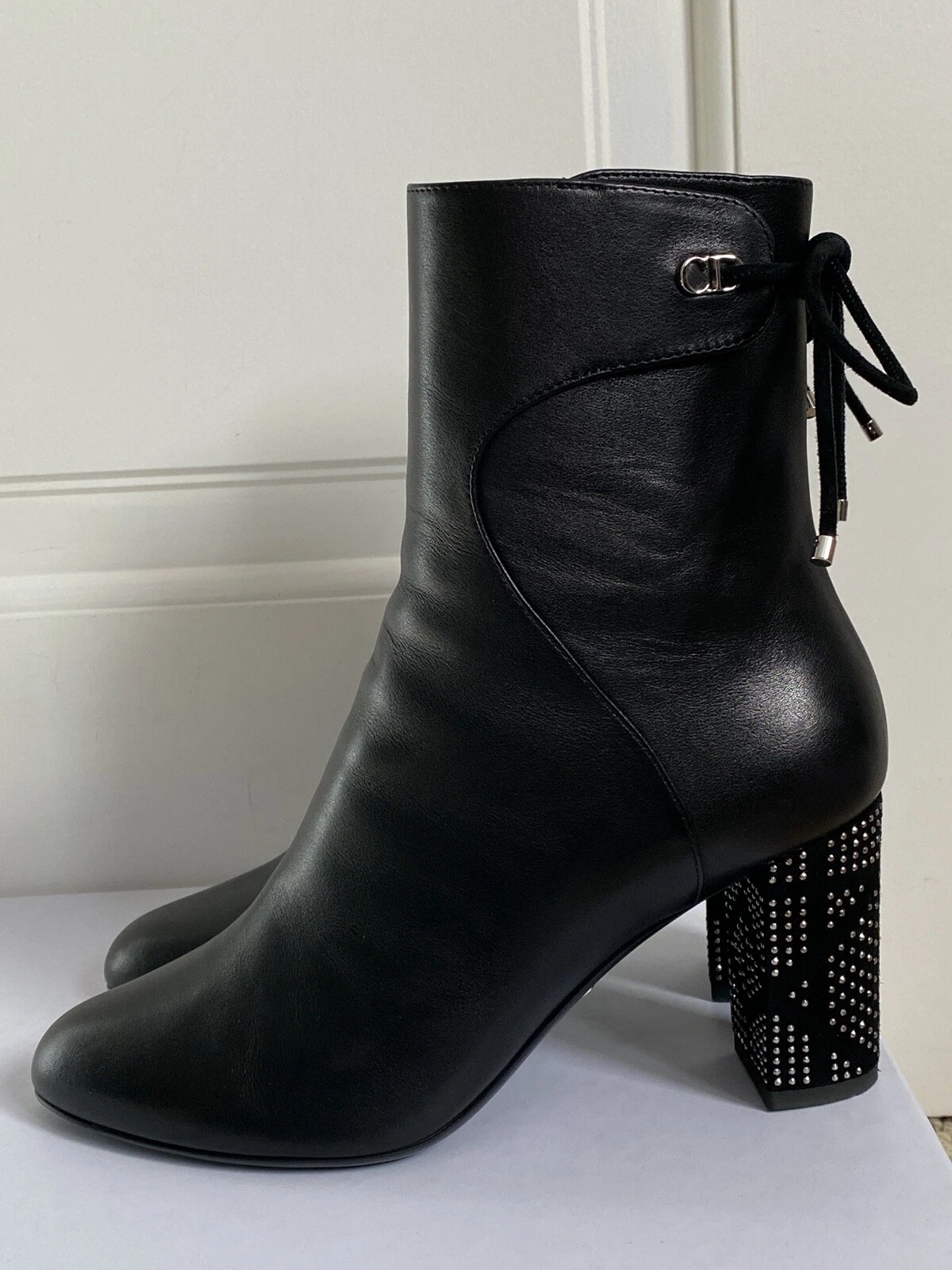 Bottes cheville logo Christian Dior Stellar Cannage cuir noir 37,5 7,5