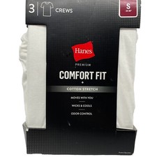 S Hanes Mens White Premium Comfort Fit Crew Neck T Shirt 3 Pack SMALL 34 - 36