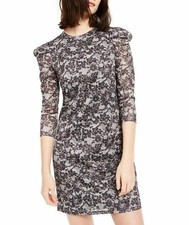 MICHAEL KORS Silver Black Metallic Print Puff Sleeve Shift Dress sz XS NWT $165