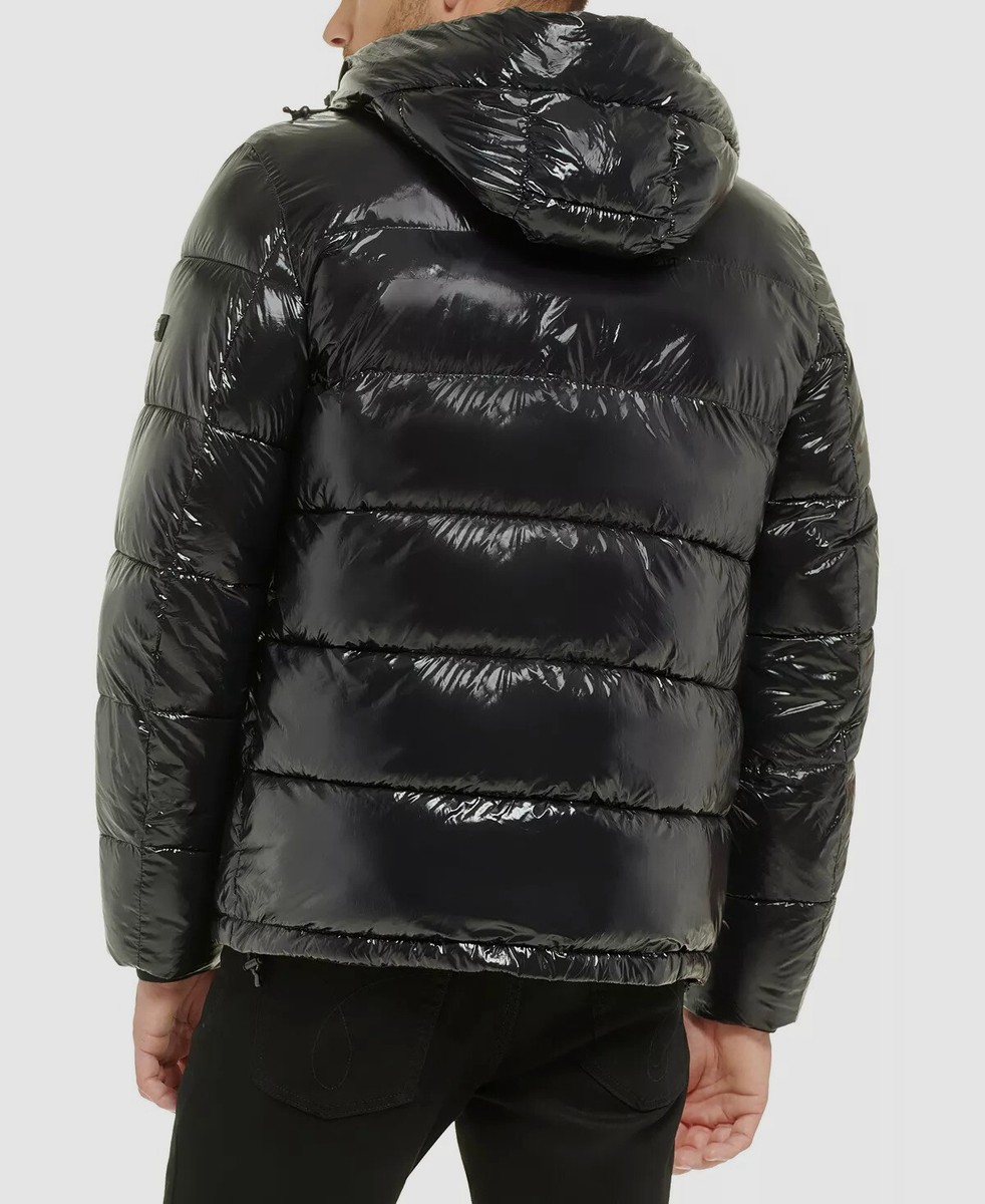 $253 Calvin Klein Men's Black High Shine Hooded Down Puffer $253 Calvin Klein Men's Black High Shine Hooded Down Puffer