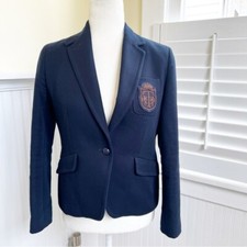 Talbots Petites Navy Blue Crested One-Button Wool Blend Blazer Jacket Size 4P