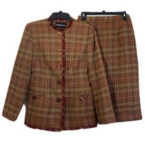 Sag Harbor Womens 2 pc Set Fringed Blazer Jacket Skirt Suit Plaid Size 8 150