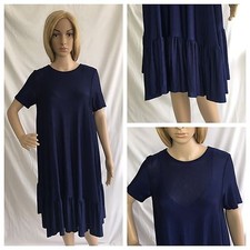 ZARA NAVY LOOSE FIT FLOWING MIDI DRESS WITH RUFFLE HEM SIZE M