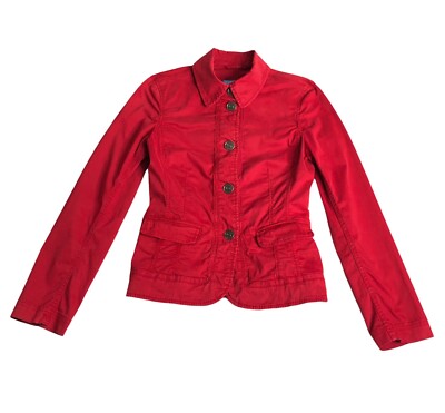 Vintage Y2K Escada Sport Jacket Womens 34 Red Stretch Flap Pocket Fitted Italy