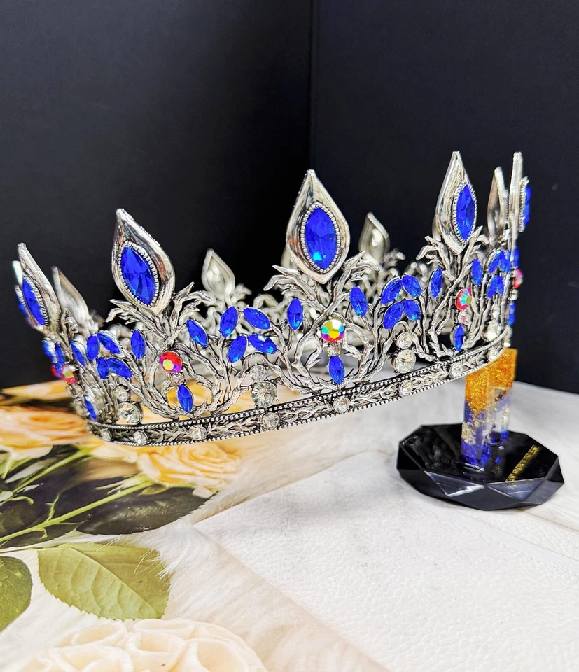 Diadema Príncipe Real, Cristal Azul Medieval, Coroa Masculina, Coroa de Prata Regal - Imagem 4 de 4