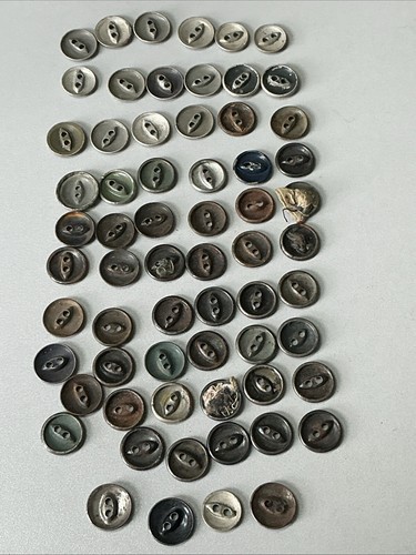 (64) Antique 1800’s 1-piece Stamped Metal Round Two Hole Flat Buttons B68 - Picture 8 of 10