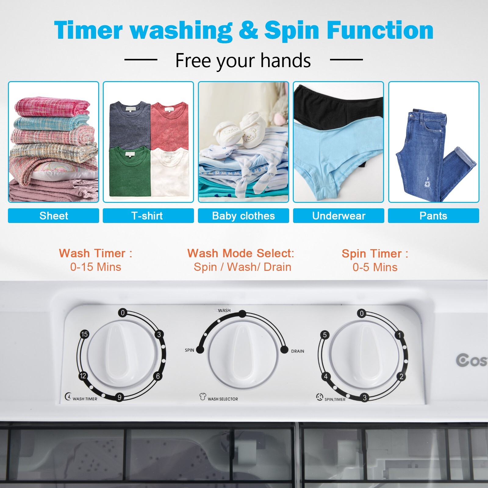 2in1 Portable Washing Machine Compact Mini Laundry Clothes Washer