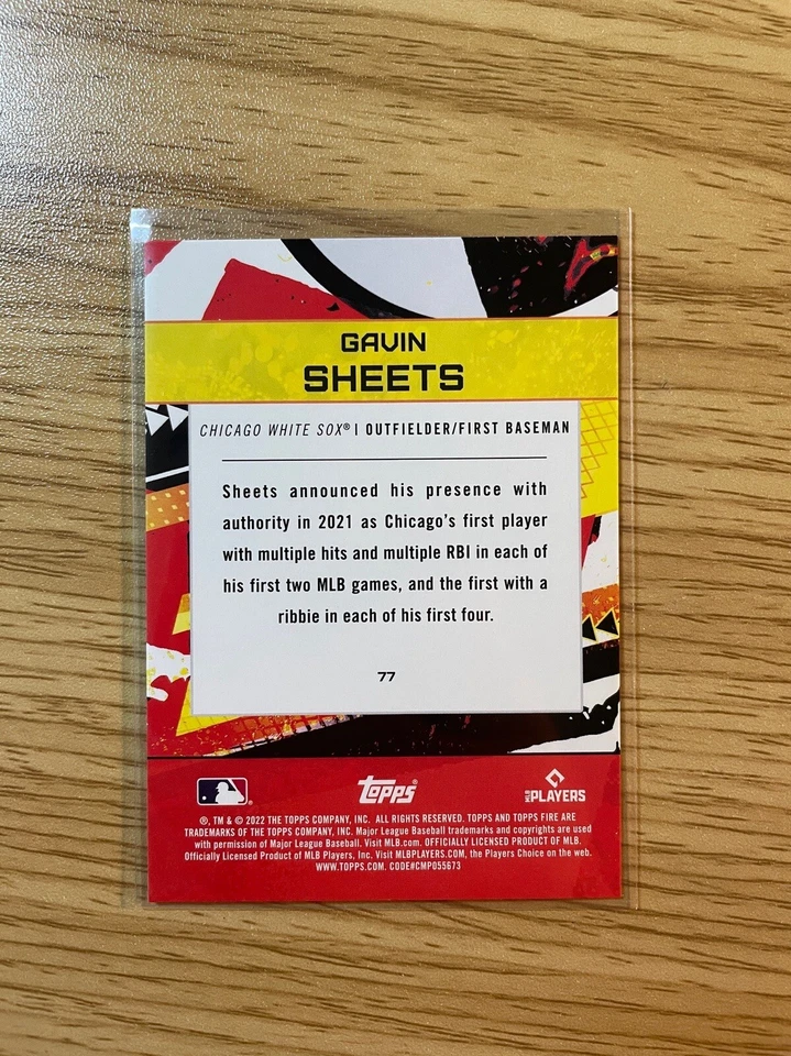 2022 Topps Fire Gavin Sheets #77 Gold Minted Parallel Rookie RC White Sox - Image 4 of 4