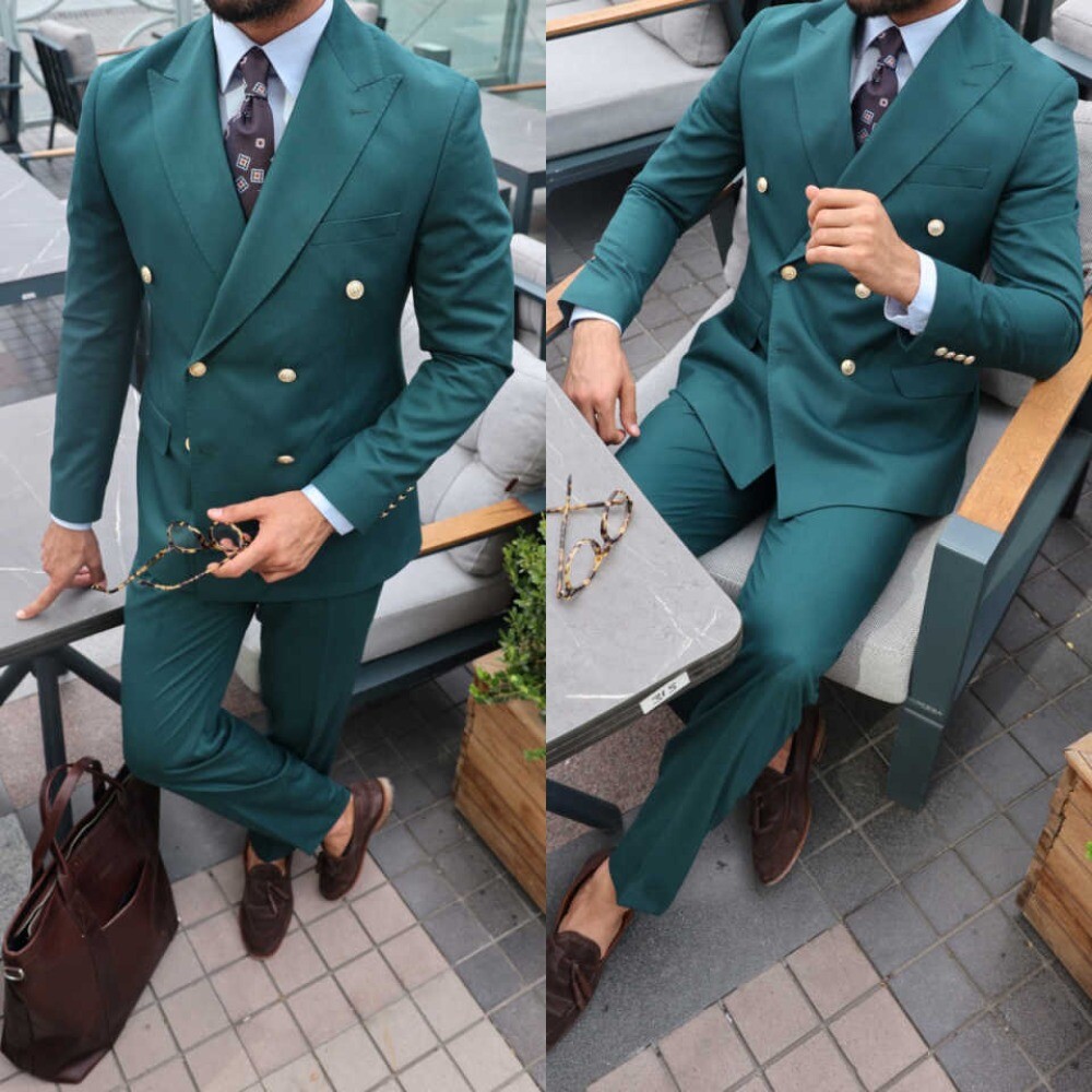 FILA Tuta Uomo Business Verde Giacca Due File Pantalone Dritto Primavera Stile Formale