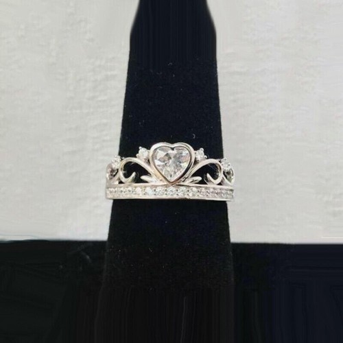 Heart Cut Simulated Diamond Gorgeous Heart Fancy Band Ring 14k White Gold Plated - Picture 2 of 4