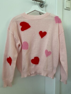 Süßer Damen-Strickpullover in rosa/rot mit Herzchen in Größe S -NEU!