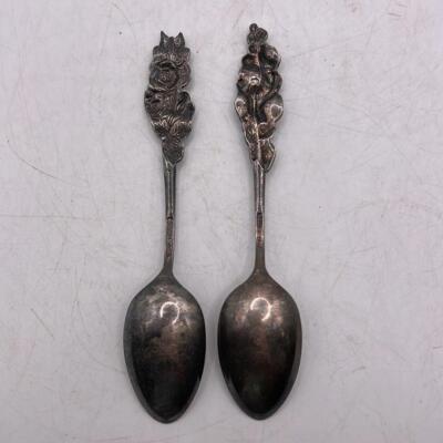 Reed & Barton スターリング フラワー スプーン 2本 Vintage Set 2 Reed Barton Silver Plate Harlequin Spoons Hollyhocks
