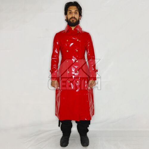 Cleerika Red PVC Magneto Shining Vinyl Rain Long Coat Waterproof - Picture 1 of 6