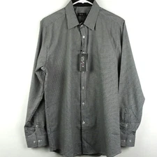 Galaxy by Harvic Shirt Men's Medium Slim Fit Black White Flip Cuffs Button Front