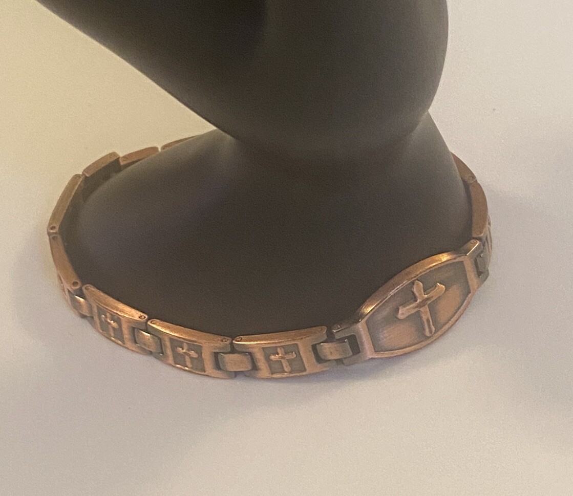 Signed Copper Panel Link Cross Design Therapy Bra… - image 8