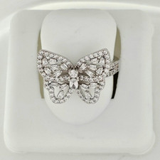 Solid 925 Sterling Silver Sparkling 3D Butterfly Ring On A Sparkly Band, Size 7