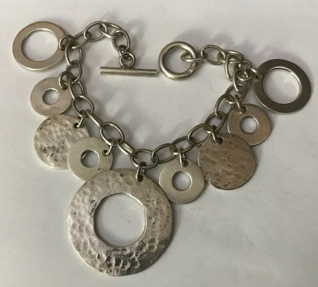 Solid HM Hallmarked Sterling Silver Hammered  Cir… - image 12