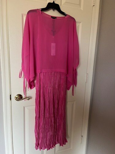 New Eileen Fisher Crushed Silk Tiered Dress + Sheer batwing top, Tulip Sz L