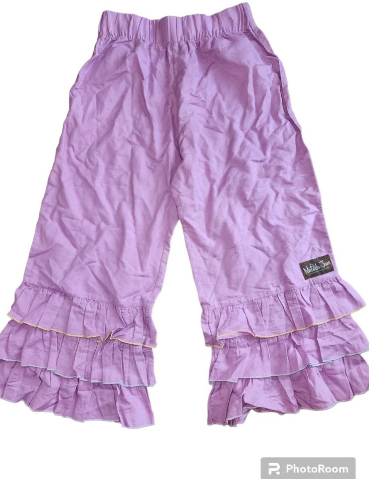 Pantalones con volantes violeta dulce Matilda Jane para niñas lavanda talla 14 mezcla de lino Foto 3 de 4