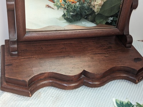 Antique Dresser Table Top Mirror Farmhouse Decor Walnut Wood Vtg Dresser Mirror - Picture 4 of 15